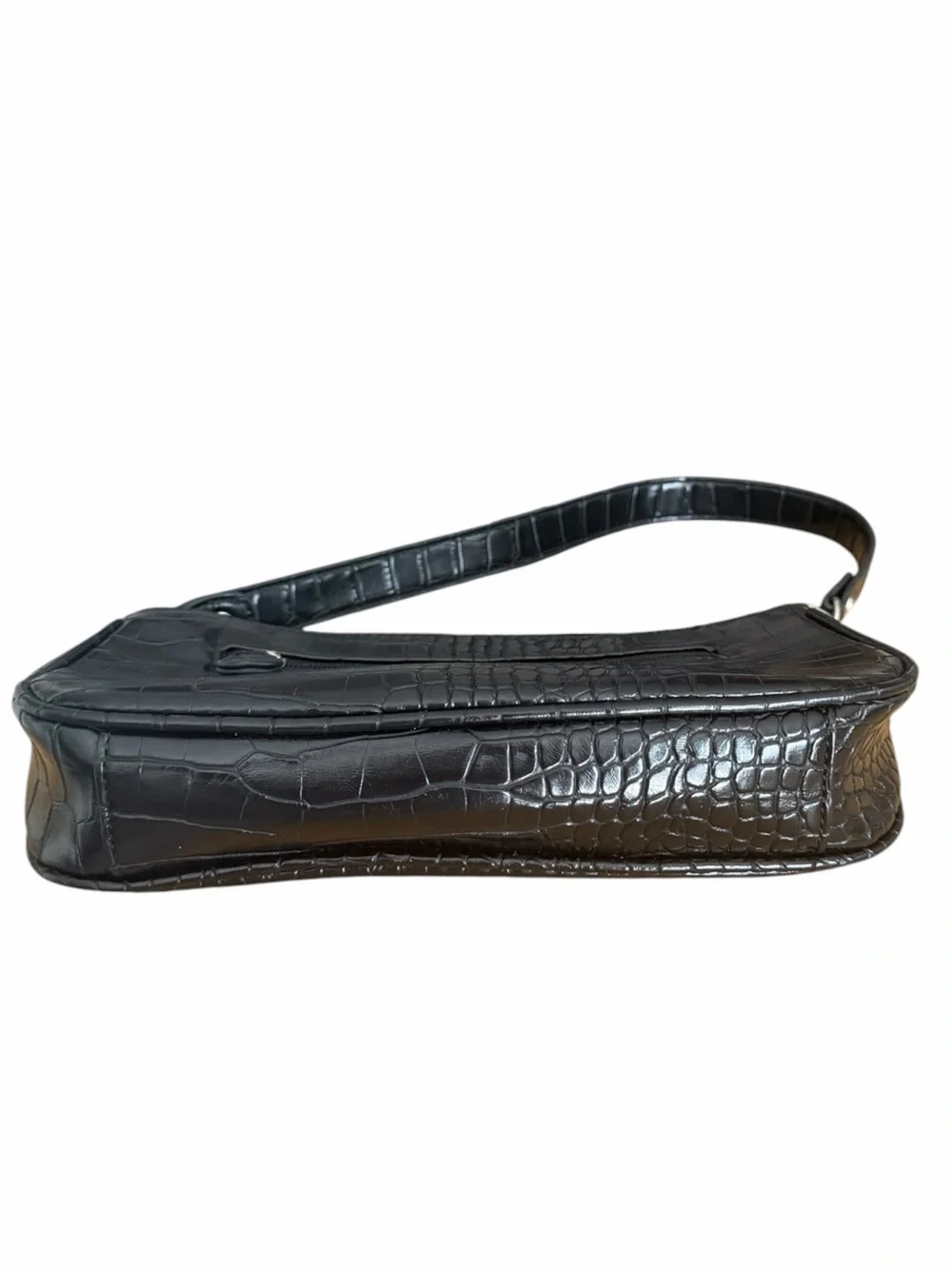 Classic Croc-Embossed Shoulder Bag in Black